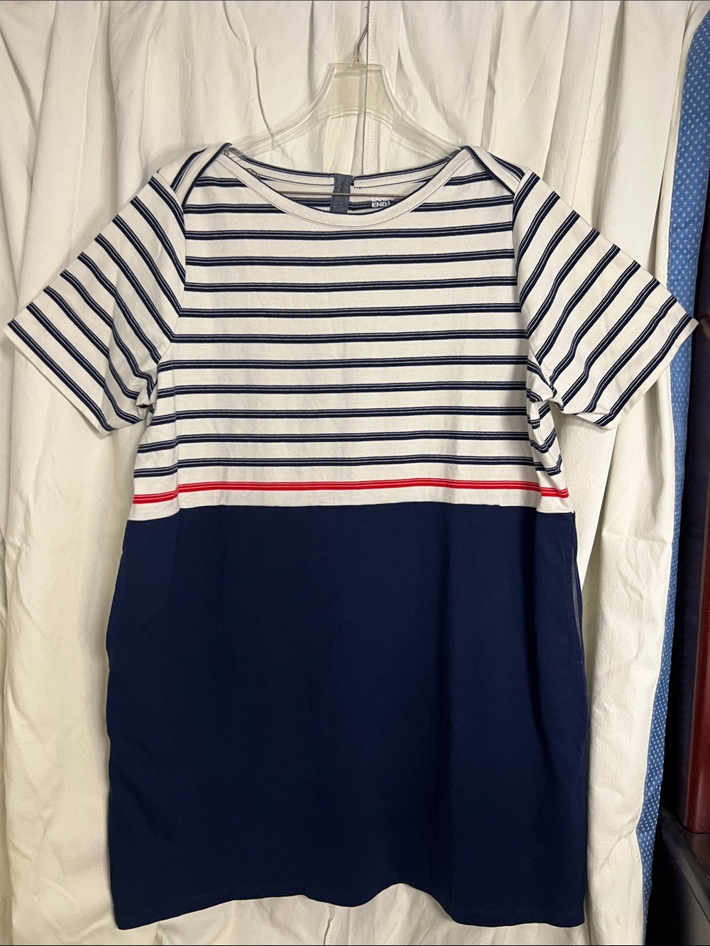 Lands End  2X(20W-22W) Striped Cotton Short Sleeve Dress Red White snd Blue